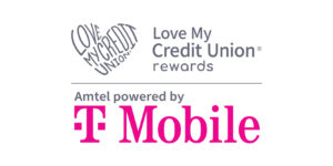 Banner that says Love My Credit Union Rewards on top and then says Amtel powered by TMobile on the bottom